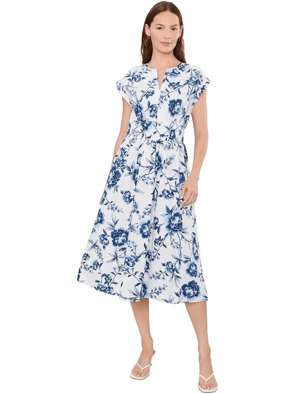 Calvin Klein White Midi Dress with Blue Floral Print